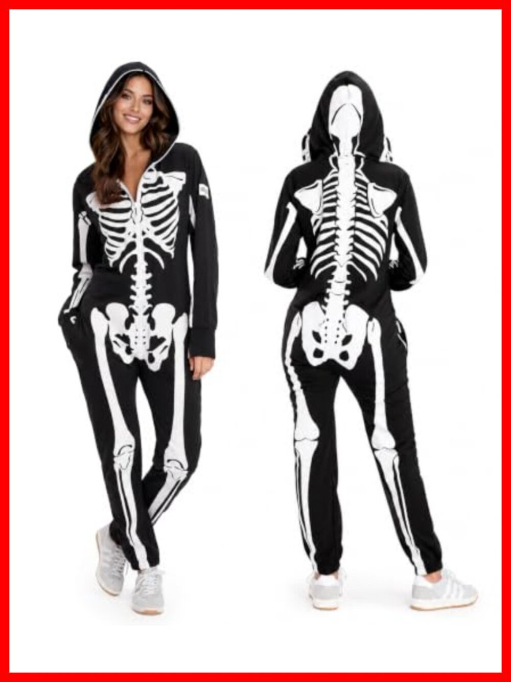 Skeleton Halloween Jumpsuit Costume Women's One-Piece Zip